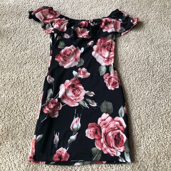 black dress with roses on it